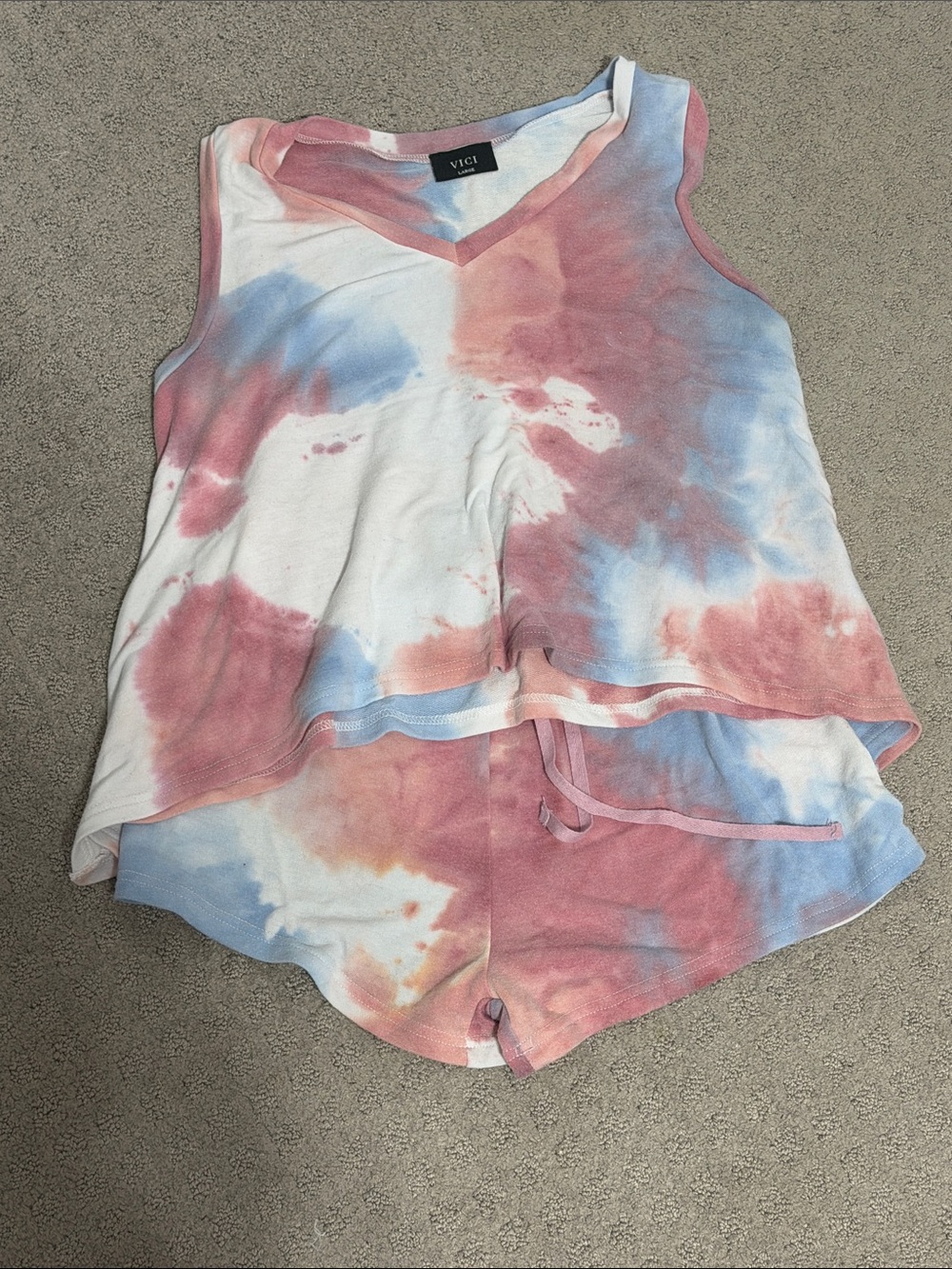 VICI Pink & Blue Tie-Dye V-Neck Tank Top